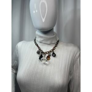 Chico's statement necklace mixed metals signed costume jewelry tortoise resin